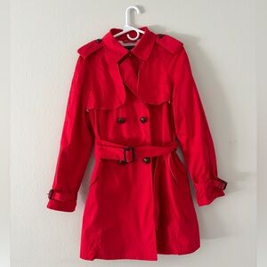 Lafayette 148 NY Women's Trench Coat Red Size 14 Cotton Pocket Button Up Belted